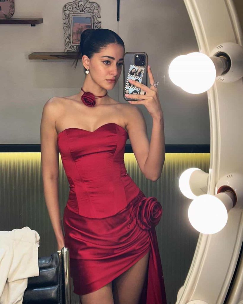 Ananya Pandey in a red dress
