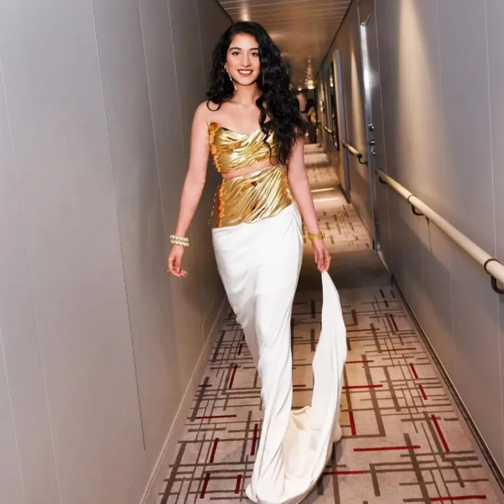 Radhika Merchant in a gold outfit