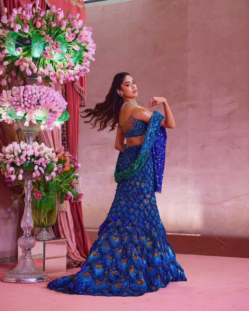 Janhvi Kapoor Stuns in Peacock-Hued Lehenga at Ambani Sangeet