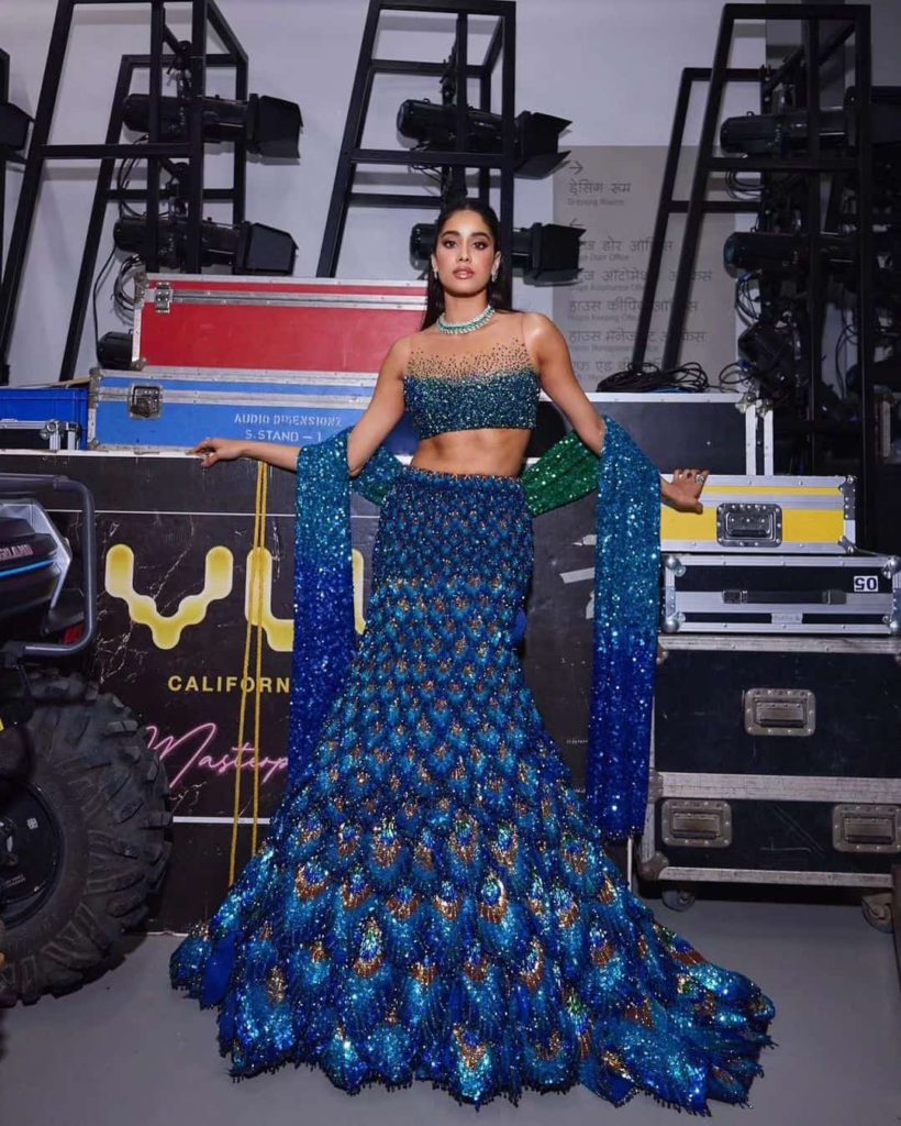 Janhvi Kapoor Stuns in Peacock-Hued Lehenga at Ambani Sangeet