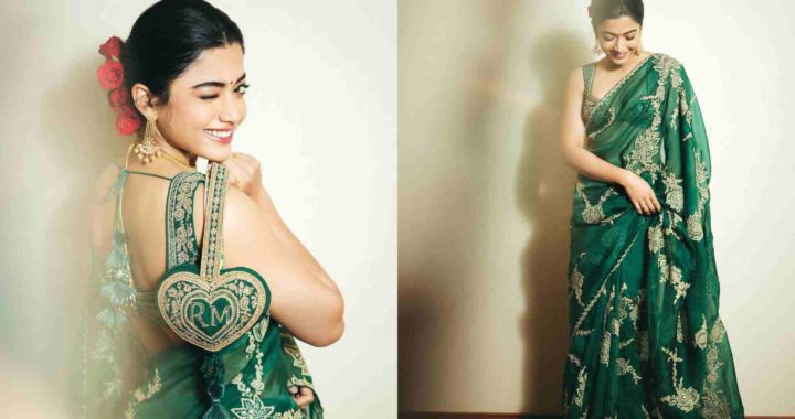 Rashmika Mandanna in green Torani saree