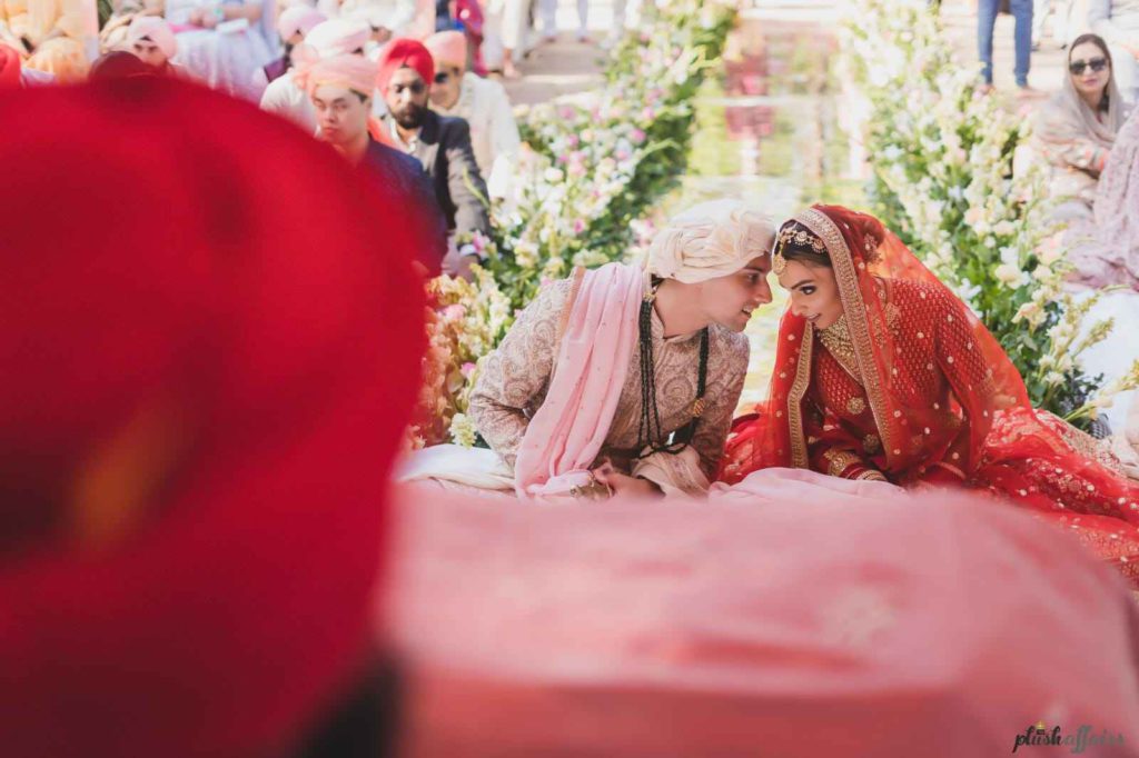 Anand Karaj with bride in Sabyasachi