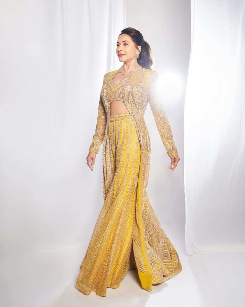 Madhuri in Yellow jacket and sharara